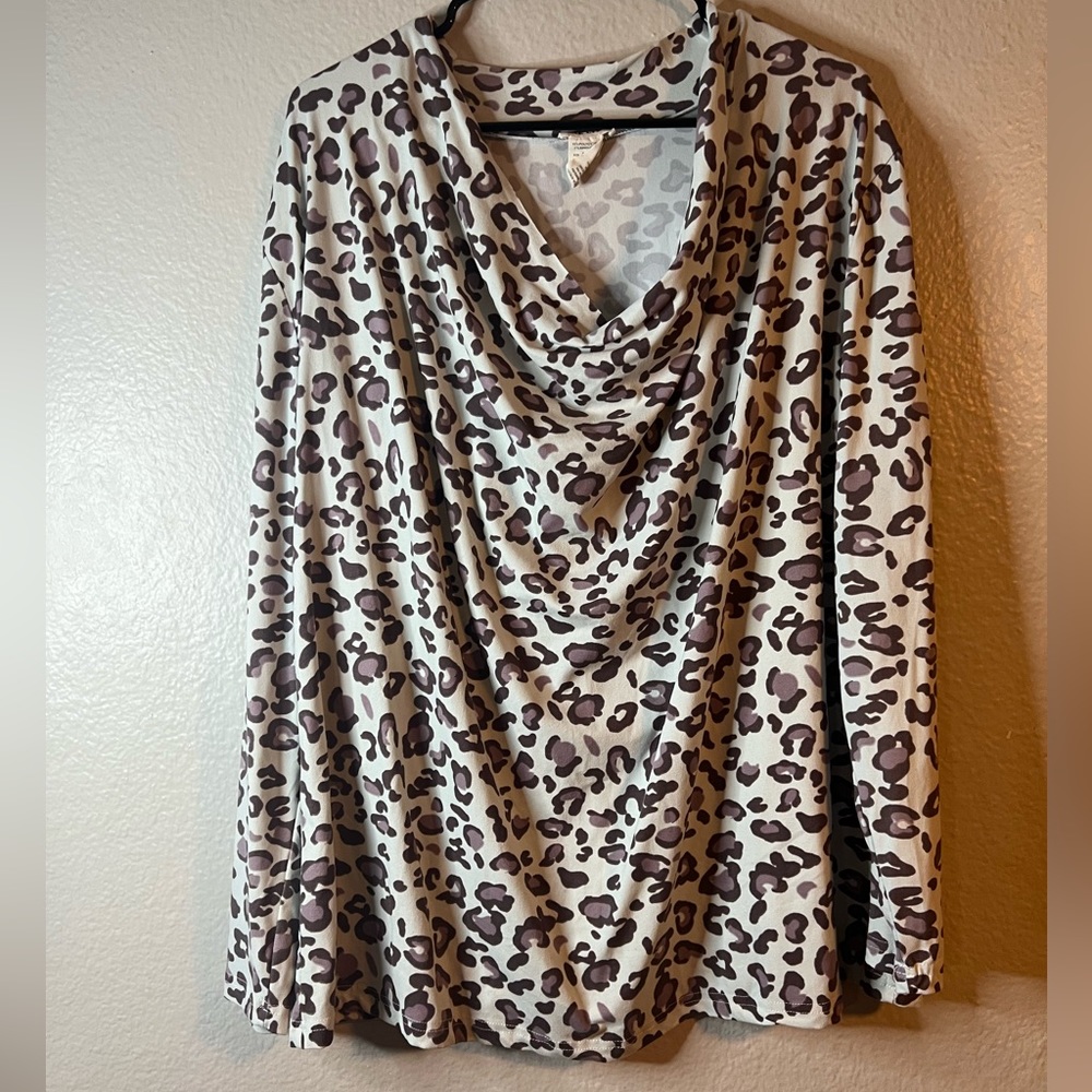 BAE CITY long sleeve cowl neckline Leopard Cheetah Blouse 2X